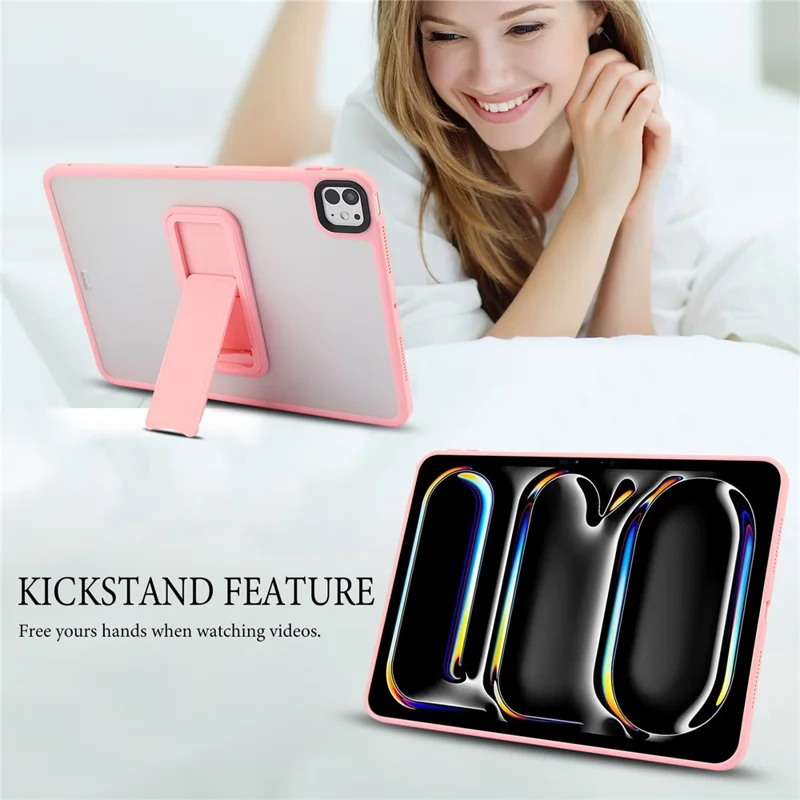 For iPad Pro 13 (2024) Case with Kickstand TPU + PC Skin-Touch Tablet Cover - Pink