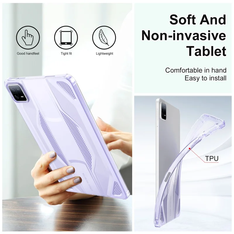 Capa para Xiaomi Pad 6 / Pad 6 Pro Antichoque Transparente em TPU - Roxo Transparente