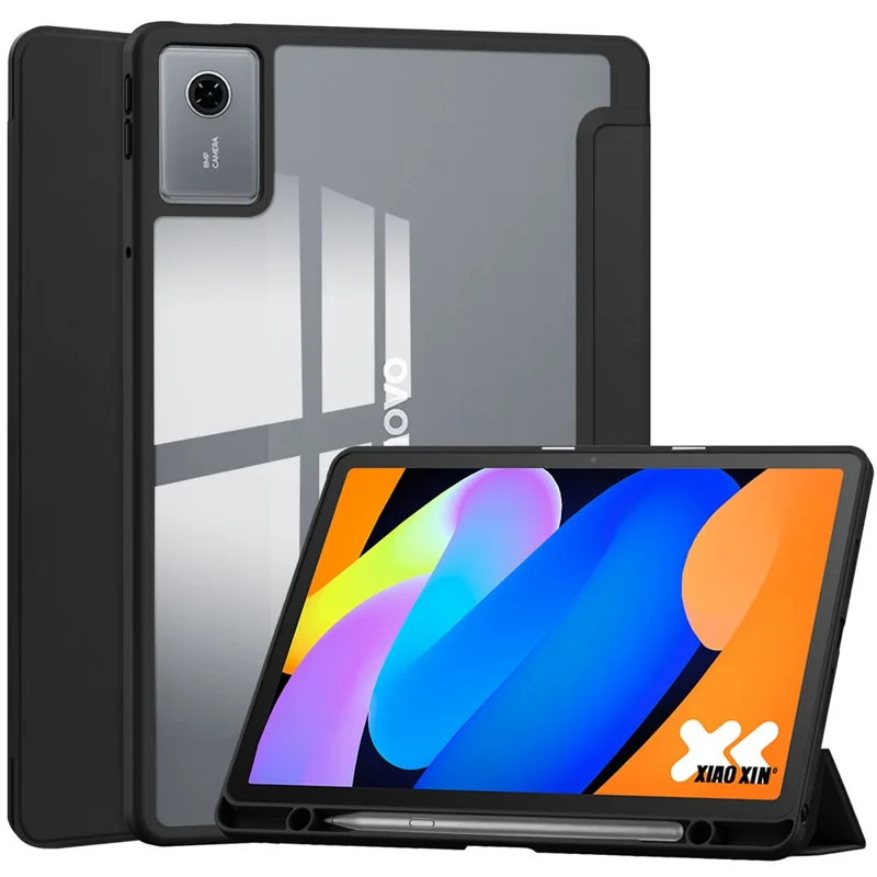 For Lenovo Xiaoxin Pad 11 2025  /  Idea Tab (TB336ZU  /  TB336FU) Case Clear Acrylic Leather Tablet Cover Support Auto Sleep  /  Wake - Black