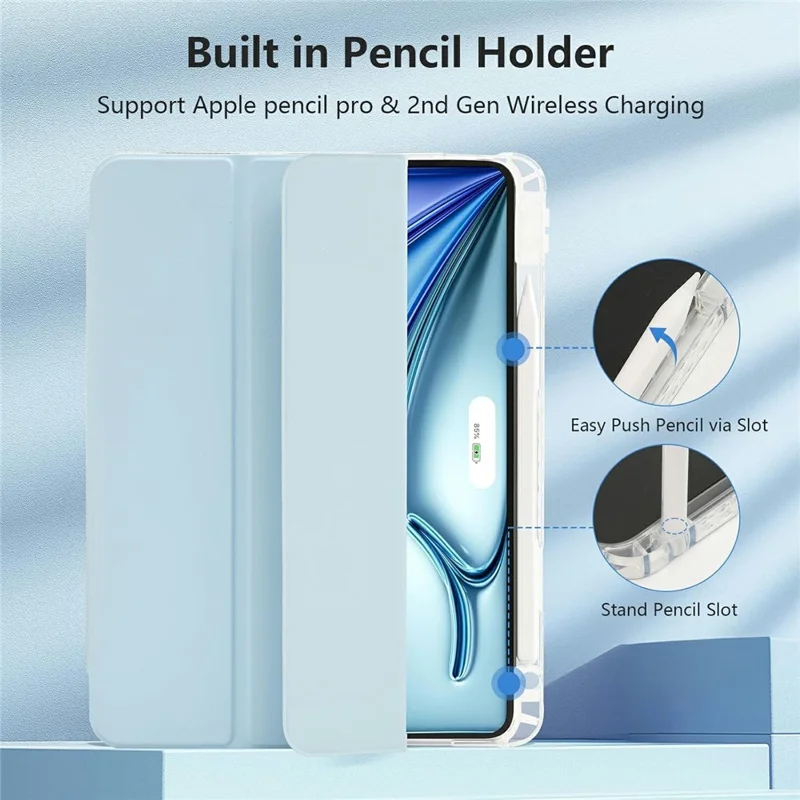 Capa para Tablet com Compartimento Lateral para Lápis para iPad Pro 11 (2022) / (2021) / (2020) / (2018) Acrílico + TPU + Couro PU Capa Flip - Azul Céu