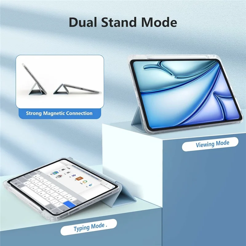 Capa para Tablet com Compartimento Lateral para Lápis para iPad Pro 11 (2022) / (2021) / (2020) / (2018) Acrílico + TPU + Couro PU Capa Flip - Azul Céu