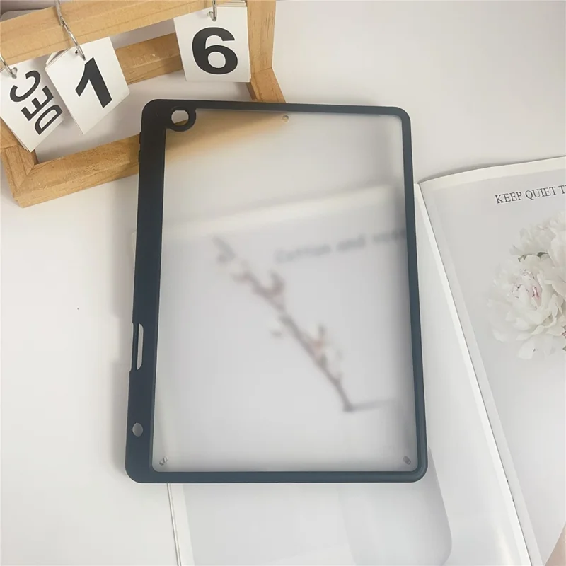 Étui pour tablette iPad 10,2 pouces (2021) / (2020) / (2019), Coque en acrylique + PC mat avec porte-crayon - Noir