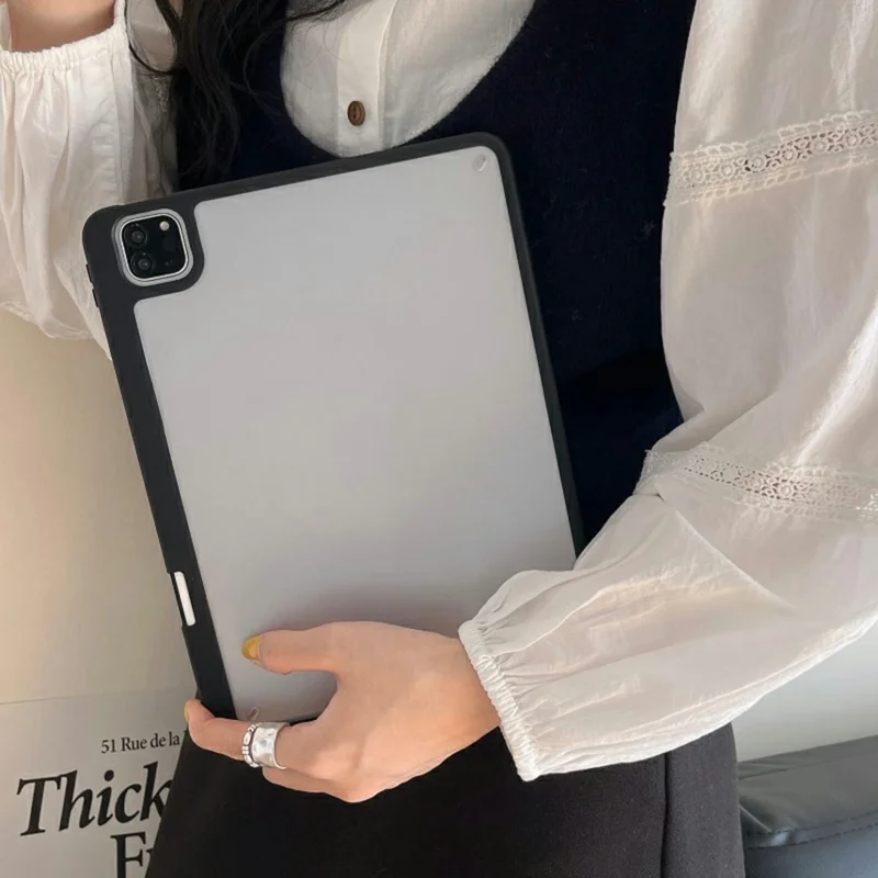 Tablet Case For iPad Pro 11 (2022) / (2021) / (2020) / (2018) , Acrylic + PC Matte Cover with Pencil Holder - Black