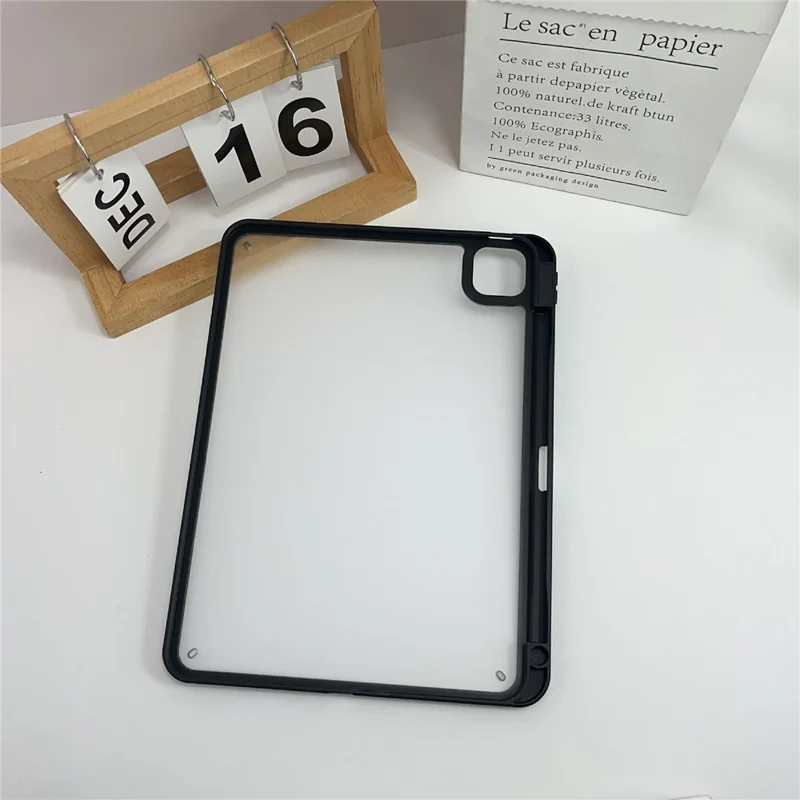 For iPad Pro 11 (2024) Case Acrylic + PC Matte Tablet Cover with Pencil Holder - Black