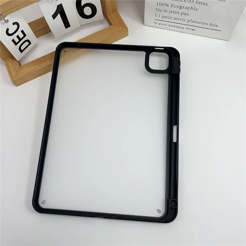 Étui pour tablette pour iPad Air 13 (2025) / (2024) / Pro 12.9 (2022) / (2021) / (2020) / (2018), Couverture mate en acrylique + PC avec support pour stylet - Noir