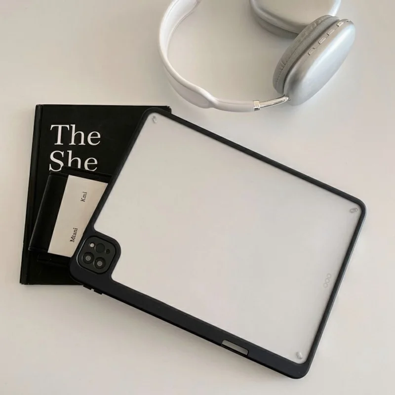 Étui pour tablette pour iPad Air 13 (2025) / (2024) / Pro 12.9 (2022) / (2021) / (2020) / (2018), Couverture mate en acrylique + PC avec support pour stylet - Noir