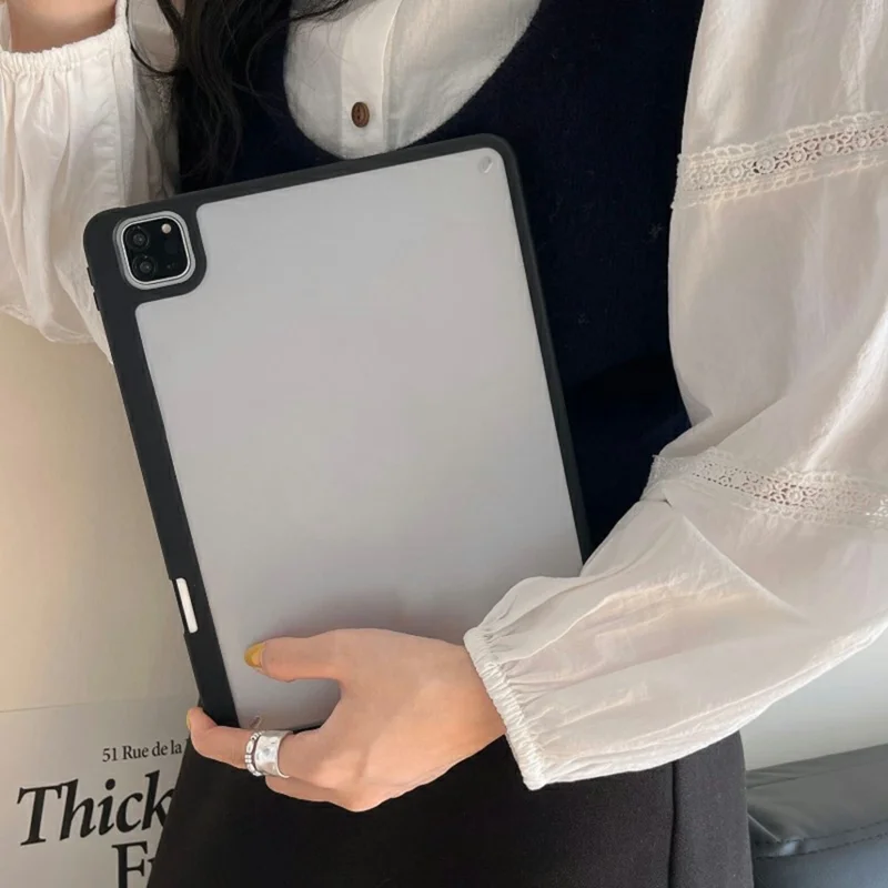 Étui pour tablette pour iPad Air 13 (2025) / (2024) / Pro 12.9 (2022) / (2021) / (2020) / (2018), Couverture mate en acrylique + PC avec support pour stylet - Noir