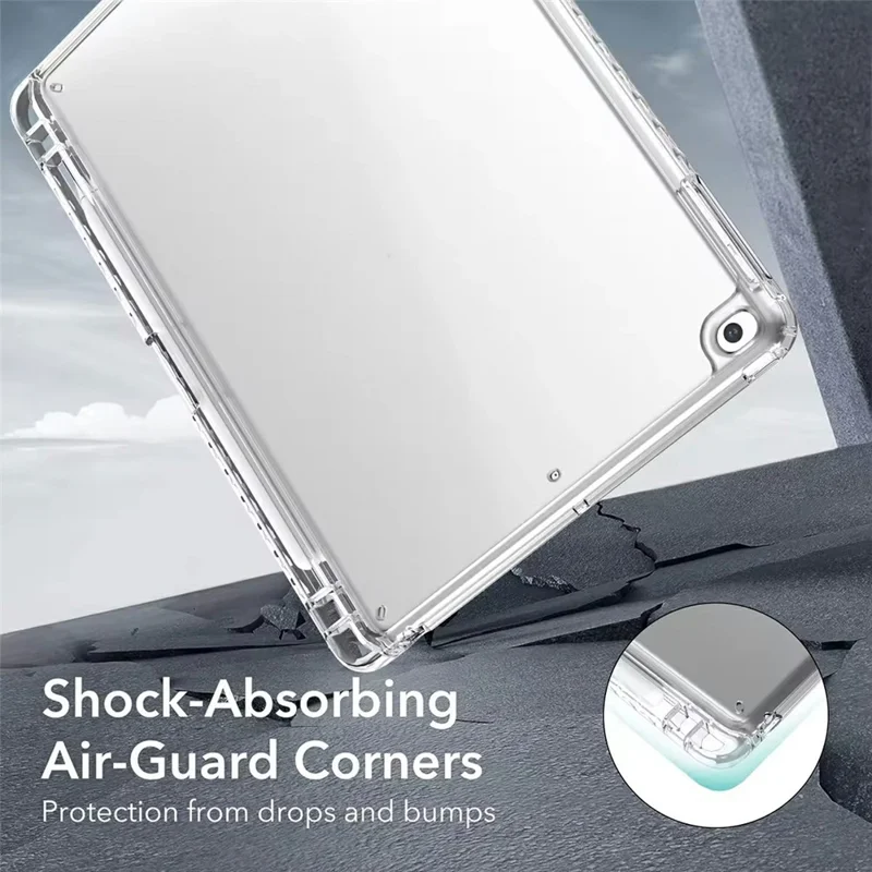 Étui pour tablette pour iPad 9,7 pouces (2018) / (2017) / Air 2 / Air (2013), protection des coins en acrylique transparent + Housse TPU