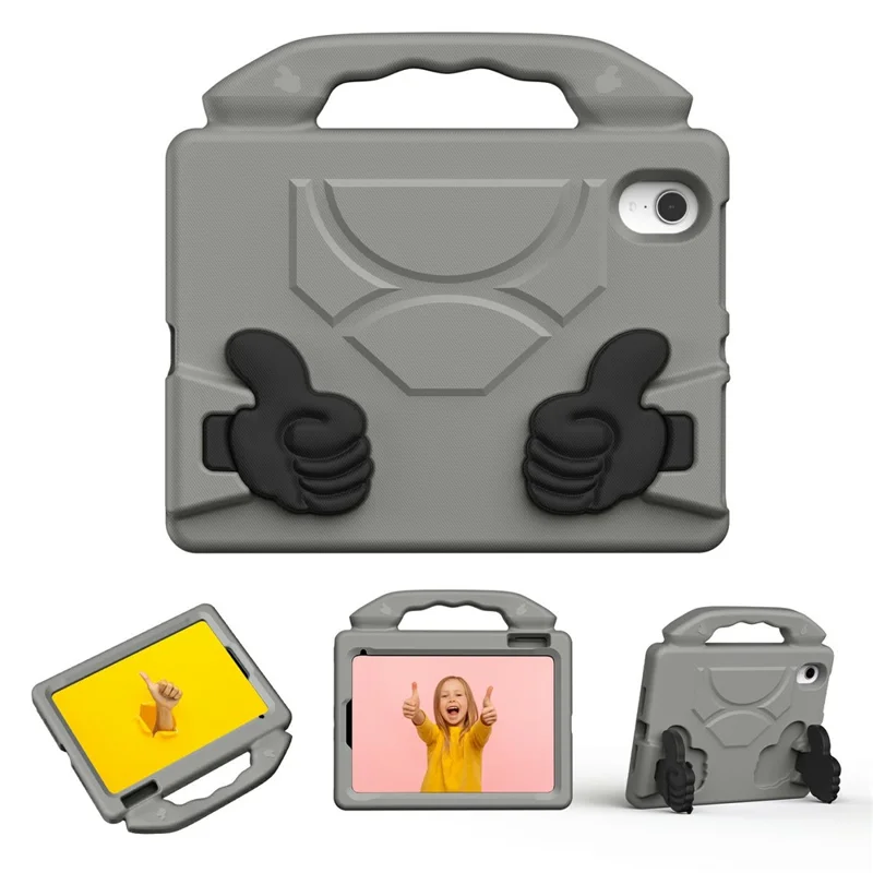 For iPad mini (2024)  /  (2021) Case Ultra-Soft EVA Thumb Kickstand Tablet Cover - Grey