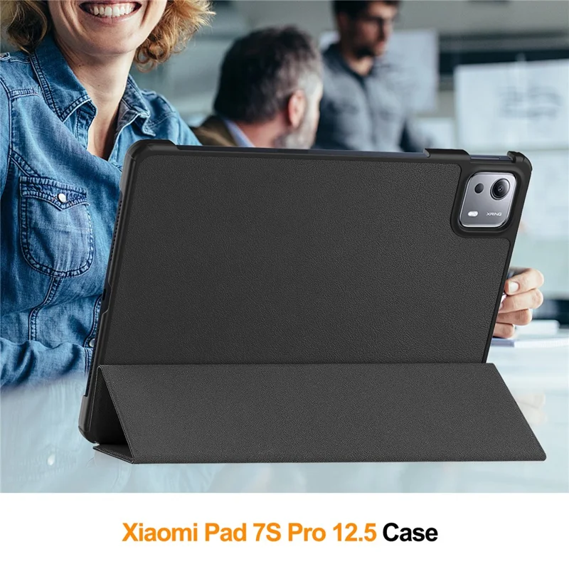 Funda de cuero para Xiaomi Pad 7S Pro 12.5 con soporte antideslizante - Negro