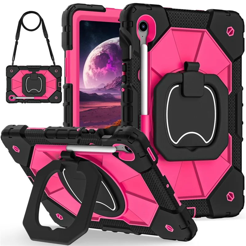 For Samsung Galaxy Tab S10 Lite / S10 FE / S9 FE / S9 Case Silicone + PC Kickstand Tablet Cover - Black / Rose