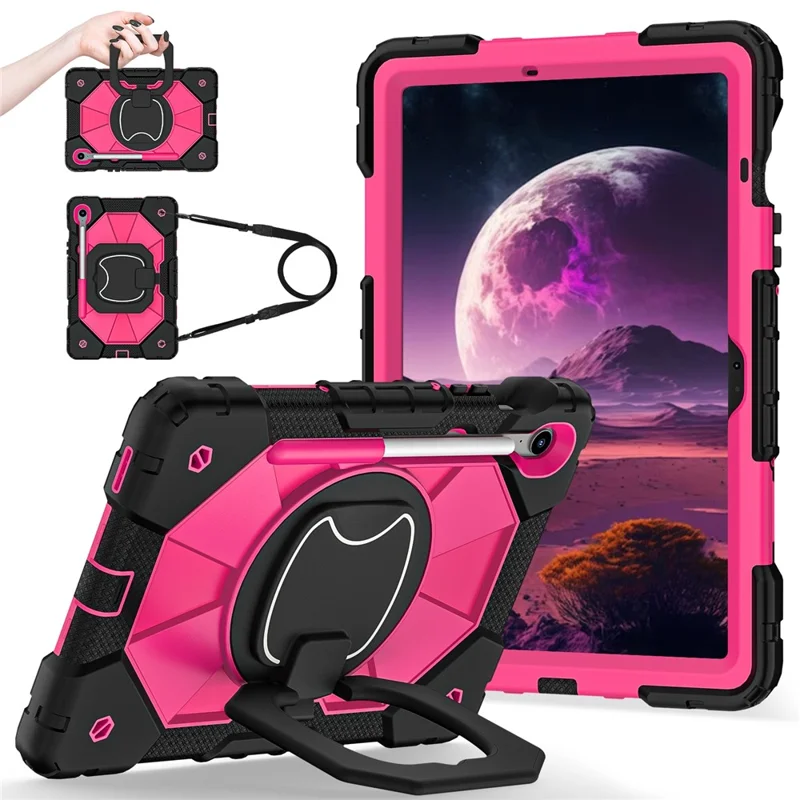 For Samsung Galaxy Tab S10 Lite / S10 FE / S9 FE / S9 Case Silicone + PC Kickstand Tablet Cover - Black / Rose