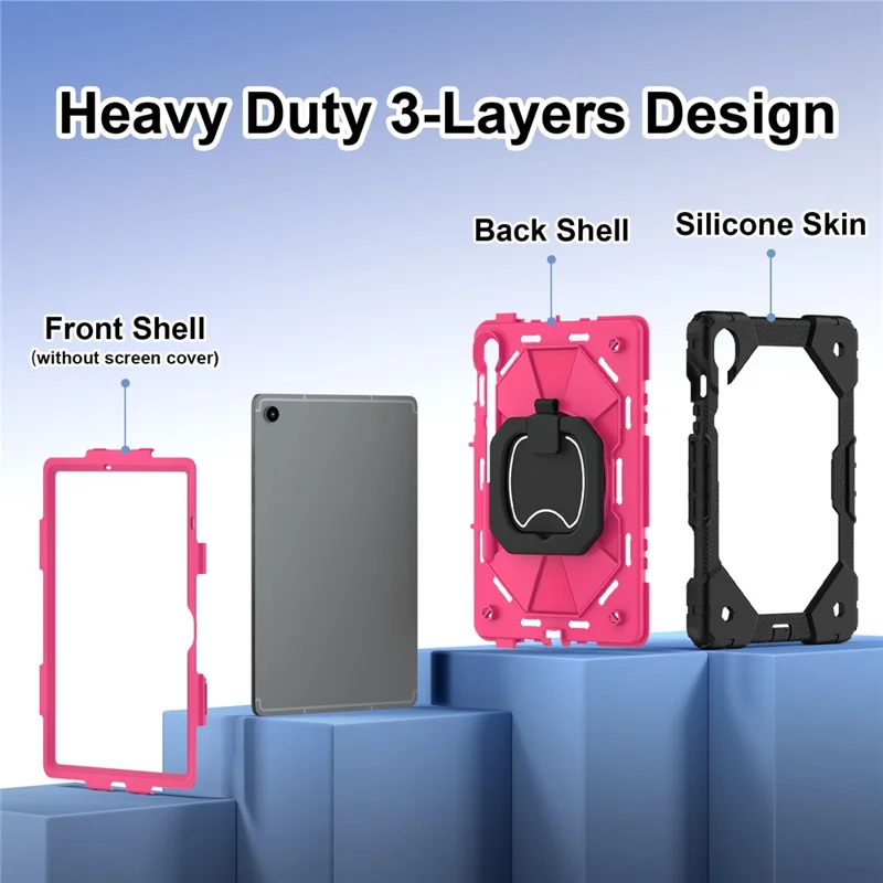 For Samsung Galaxy Tab S10 Lite / S10 FE / S9 FE / S9 Case Silicone + PC Kickstand Tablet Cover - Black / Rose