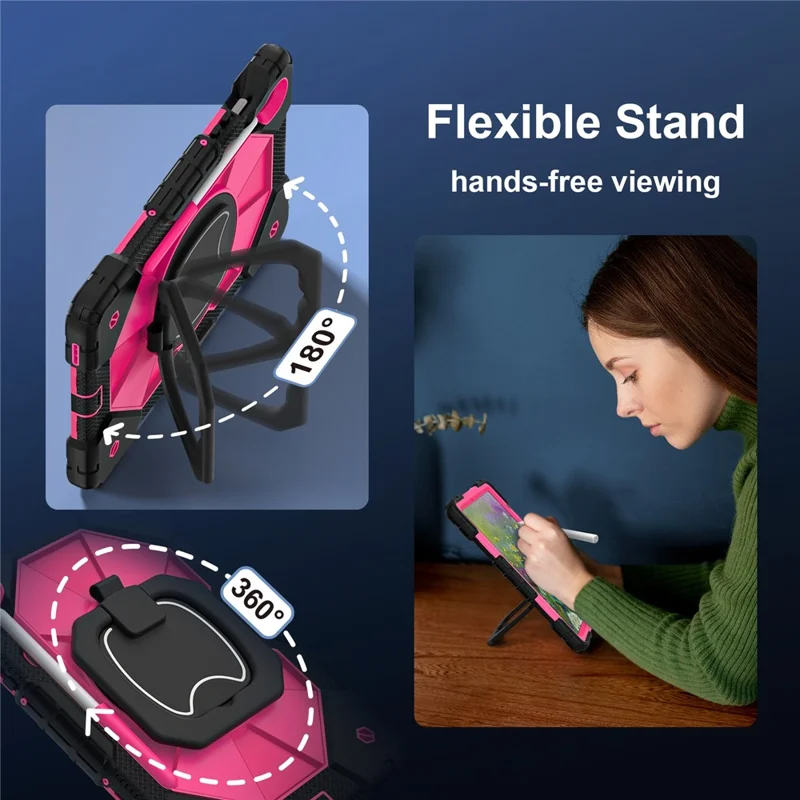 For Samsung Galaxy Tab S10 Lite / S10 FE / S9 FE / S9 Case Silicone + PC Kickstand Tablet Cover - Black / Rose