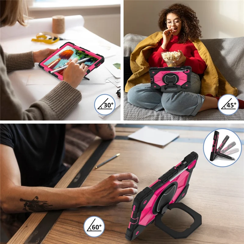 For Samsung Galaxy Tab S10 Lite / S10 FE / S9 FE / S9 Case Silicone + PC Kickstand Tablet Cover - Black / Rose