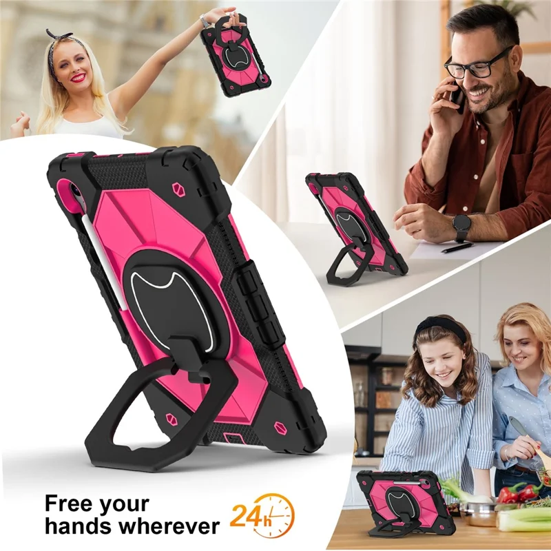 For Samsung Galaxy Tab S10 Lite / S10 FE / S9 FE / S9 Case Silicone + PC Kickstand Tablet Cover - Black / Rose