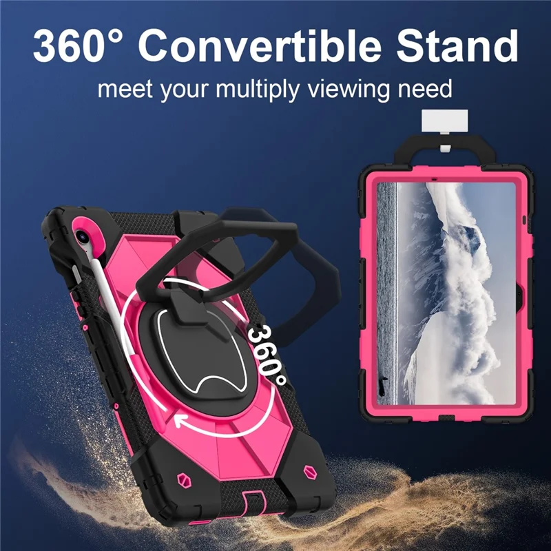 For Samsung Galaxy Tab S10 Lite / S10 FE / S9 FE / S9 Case Silicone + PC Kickstand Tablet Cover - Black / Rose
