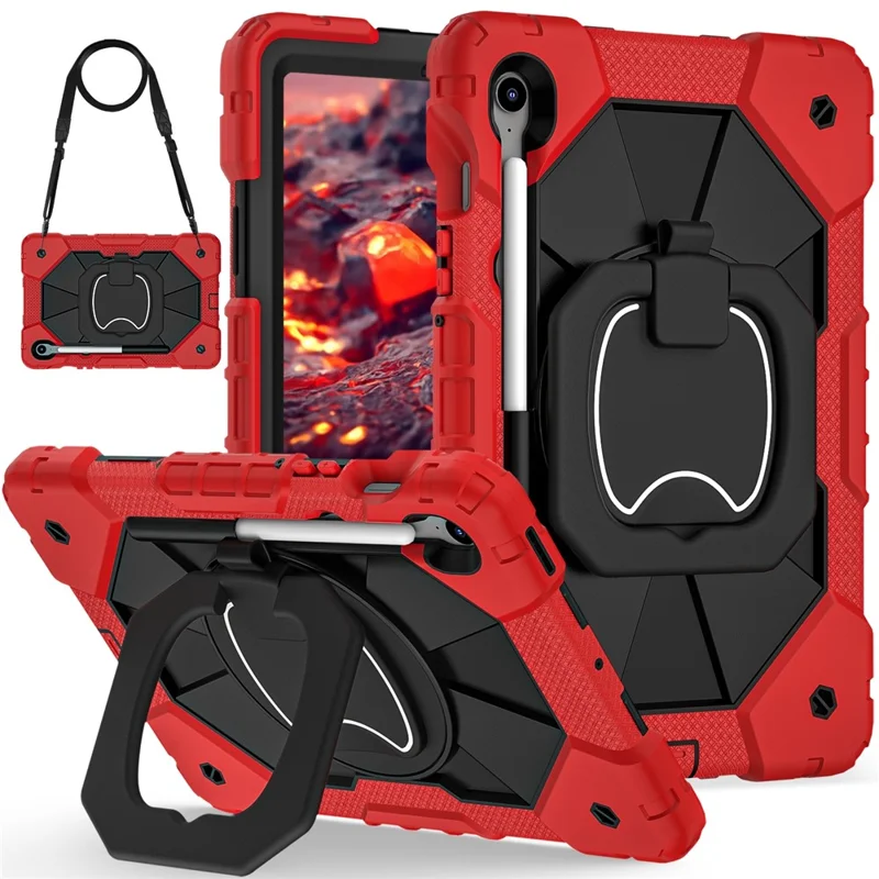 For Samsung Galaxy Tab S10 Lite / S10 FE / S9 FE / S9 Case Silicone + PC Kickstand Tablet Cover - Red / Black