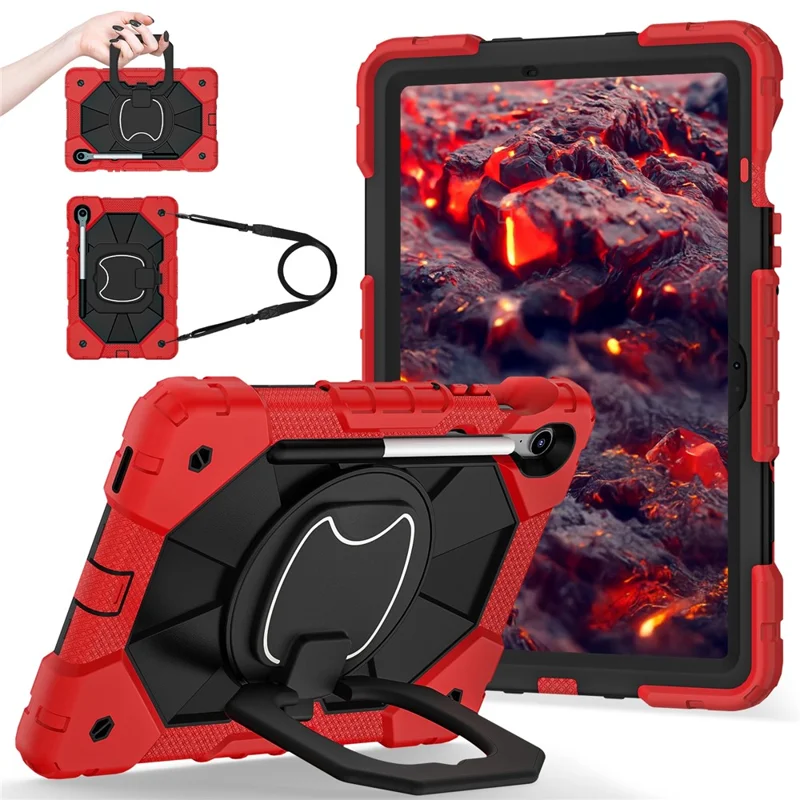 For Samsung Galaxy Tab S10 Lite / S10 FE / S9 FE / S9 Case Silicone + PC Kickstand Tablet Cover - Red / Black