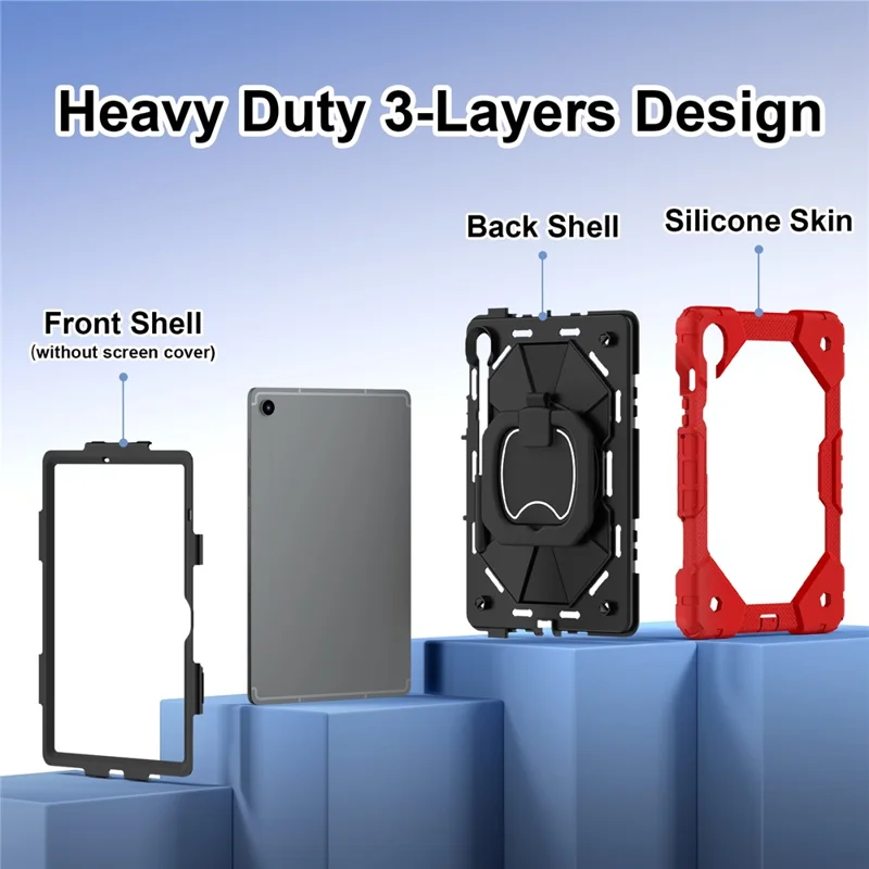 For Samsung Galaxy Tab S10 Lite / S10 FE / S9 FE / S9 Case Silicone + PC Kickstand Tablet Cover - Red / Black
