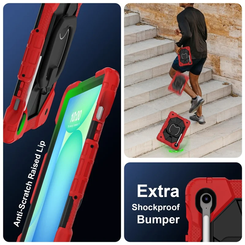 For Samsung Galaxy Tab S10 Lite / S10 FE / S9 FE / S9 Case Silicone + PC Kickstand Tablet Cover - Red / Black