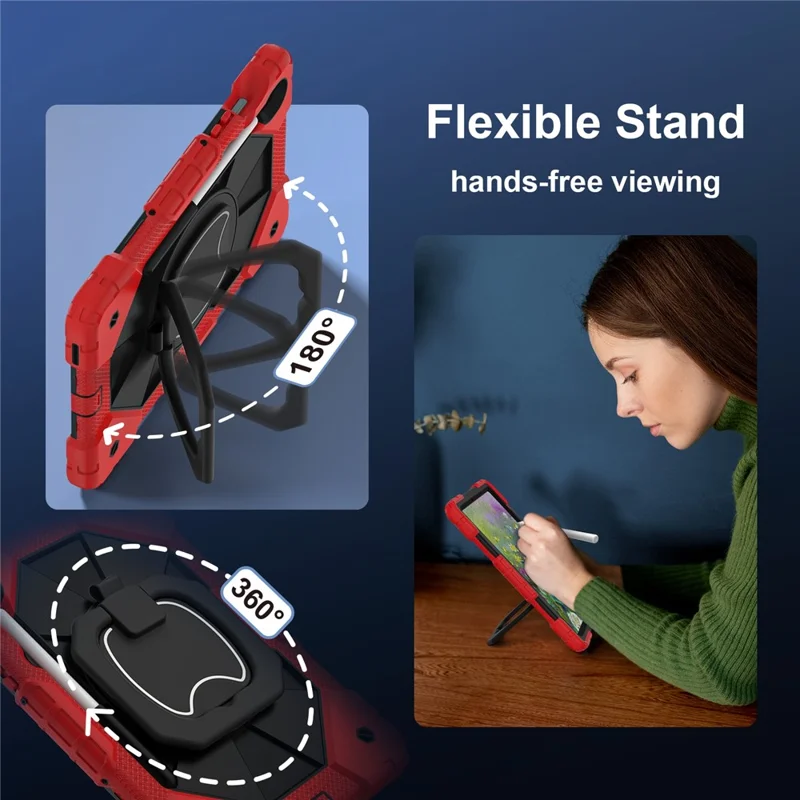 For Samsung Galaxy Tab S10 Lite / S10 FE / S9 FE / S9 Case Silicone + PC Kickstand Tablet Cover - Red / Black