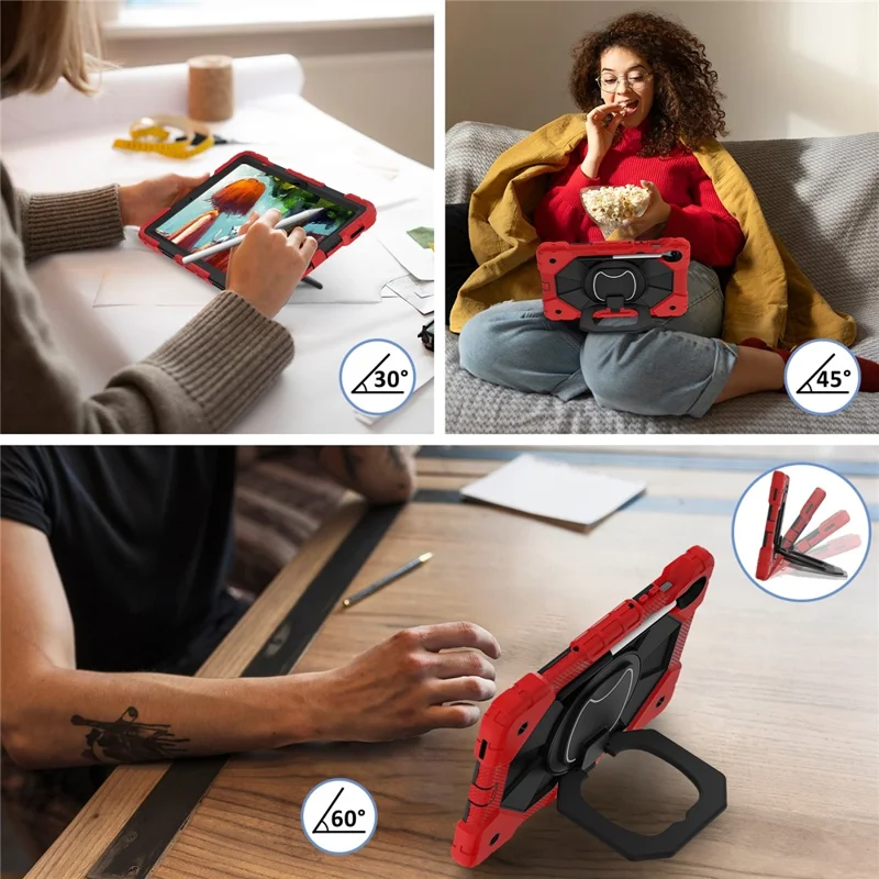 For Samsung Galaxy Tab S10 Lite / S10 FE / S9 FE / S9 Case Silicone + PC Kickstand Tablet Cover - Red / Black