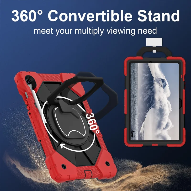 For Samsung Galaxy Tab S10 Lite / S10 FE / S9 FE / S9 Case Silicone + PC Kickstand Tablet Cover - Red / Black