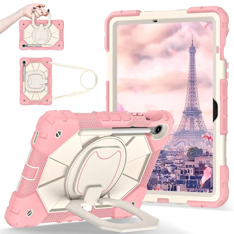 For Samsung Galaxy Tab S10 Lite / S10 FE / S9 FE / S9 Case Silicone + PC Kickstand Tablet Cover - Rose Gold