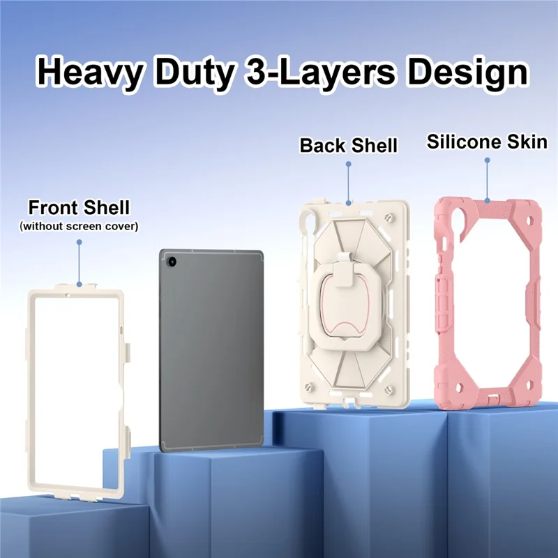 For Samsung Galaxy Tab S10 Lite / S10 FE / S9 FE / S9 Case Silicone + PC Kickstand Tablet Cover - Rose Gold