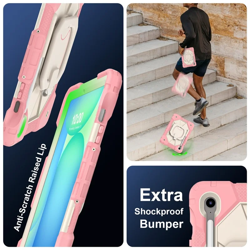For Samsung Galaxy Tab S10 Lite / S10 FE / S9 FE / S9 Case Silicone + PC Kickstand Tablet Cover - Rose Gold