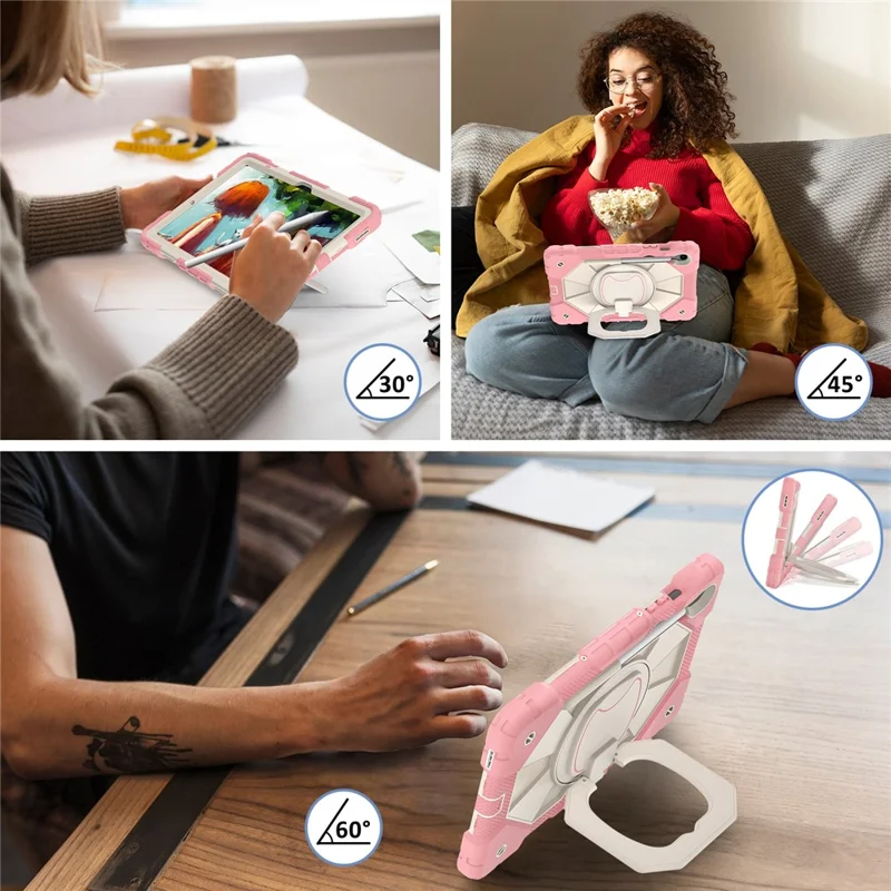 For Samsung Galaxy Tab S10 Lite / S10 FE / S9 FE / S9 Case Silicone + PC Kickstand Tablet Cover - Rose Gold