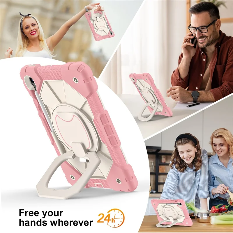 For Samsung Galaxy Tab S10 Lite / S10 FE / S9 FE / S9 Case Silicone + PC Kickstand Tablet Cover - Rose Gold