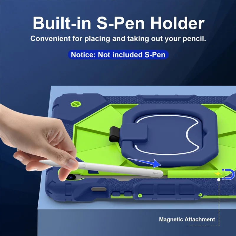 For Samsung Galaxy Tab S10 Lite / S10 FE / S9 FE / S9 Case Silicone + PC Kickstand Tablet Cover - Navy Blue / Yellowgreen