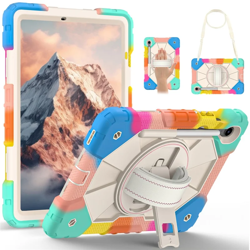 For Samsung Galaxy Tab S10 FE / S9 FE / S9 Case Silicone + PC Kickstand Tablet Cover with Handy Strap - Colorful Blue