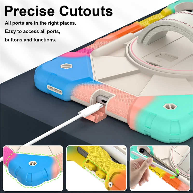 For Samsung Galaxy Tab S10 FE / S9 FE / S9 Case Silicone + PC Kickstand Tablet Cover with Handy Strap - Colorful Blue