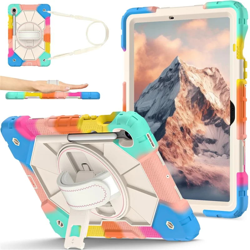 For Samsung Galaxy Tab S10 FE / S9 FE / S9 Case Silicone + PC Kickstand Tablet Cover with Handy Strap - Colorful Blue
