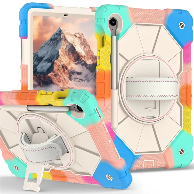 For Samsung Galaxy Tab S10 FE / S9 FE / S9 Case Silicone + PC Kickstand Tablet Cover with Handy Strap - Colorful Blue