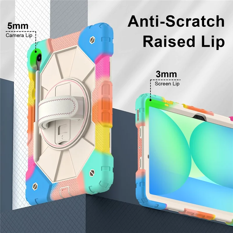 For Samsung Galaxy Tab S10 FE / S9 FE / S9 Case Silicone + PC Kickstand Tablet Cover with Handy Strap - Colorful Blue