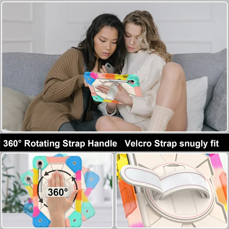 For Samsung Galaxy Tab S10 FE / S9 FE / S9 Case Silicone + PC Kickstand Tablet Cover with Handy Strap - Colorful Blue