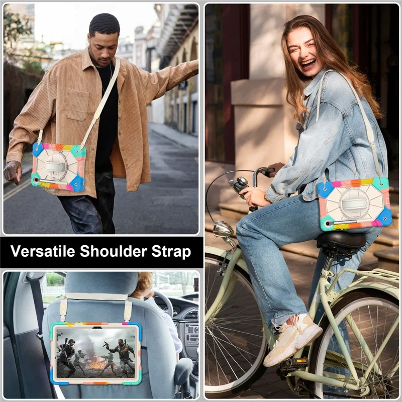 For Samsung Galaxy Tab S10 FE / S9 FE / S9 Case Silicone + PC Kickstand Tablet Cover with Handy Strap - Colorful Blue