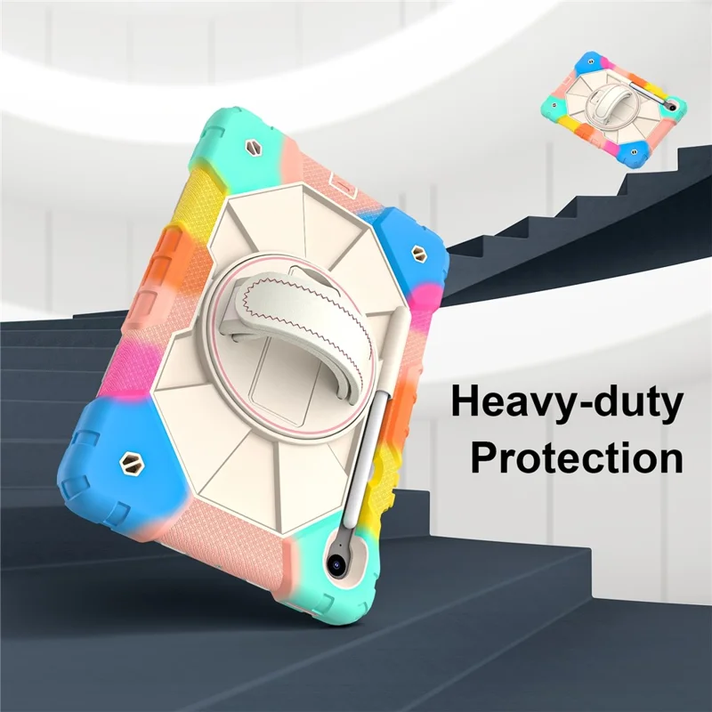 For Samsung Galaxy Tab S10 FE / S9 FE / S9 Case Silicone + PC Kickstand Tablet Cover with Handy Strap - Colorful Blue