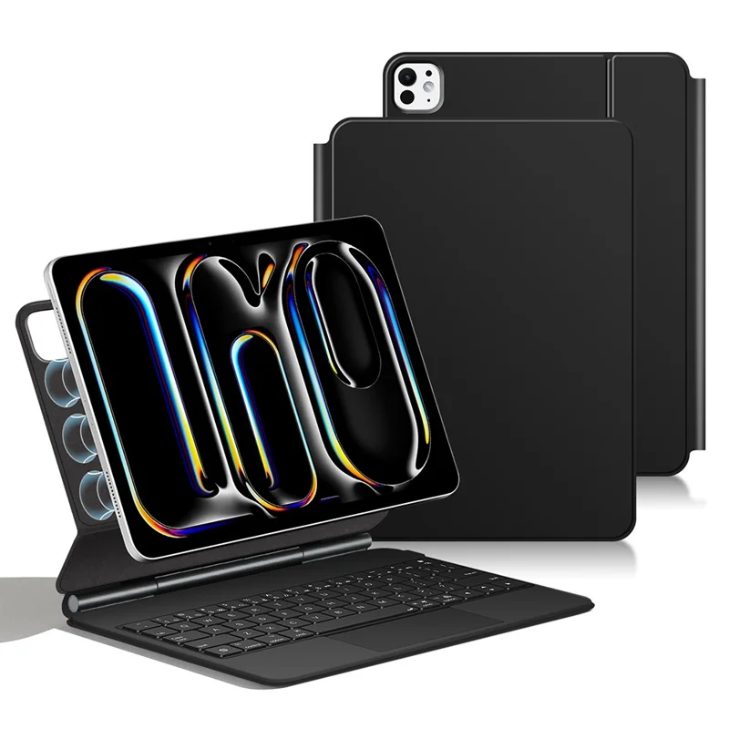 Für iPad Pro 11 (2024) Intelligente Pogo-Pin-Direktverbindungs-Tastatur + Leder-Tablet-Hülle - Schwarz