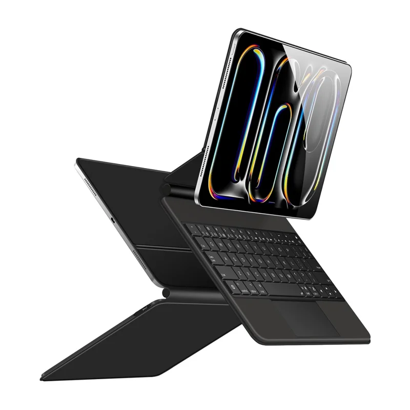 Für iPad Pro 11 (2024) Intelligente Pogo-Pin-Direktverbindungs-Tastatur + Leder-Tablet-Hülle - Schwarz
