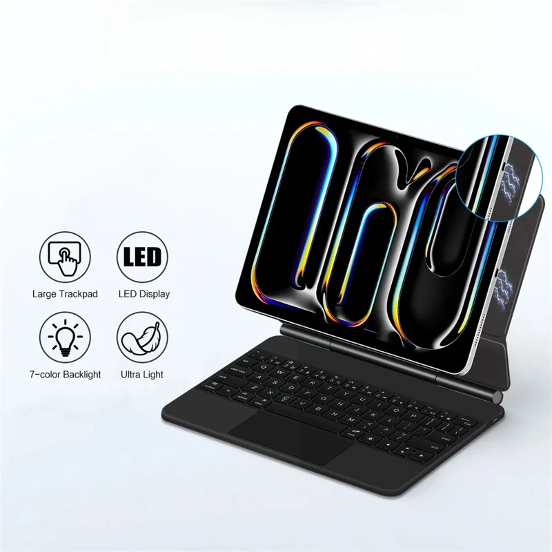 Für iPad Pro 11 (2024) Intelligente Pogo-Pin-Direktverbindungs-Tastatur + Leder-Tablet-Hülle - Schwarz