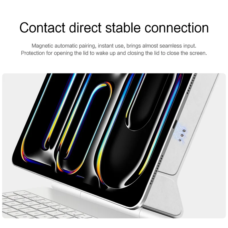 Teclado de conexión directa con pines Pogo para iPad Pro 11 (2024) + Funda de cuero para tablet - Blanco
