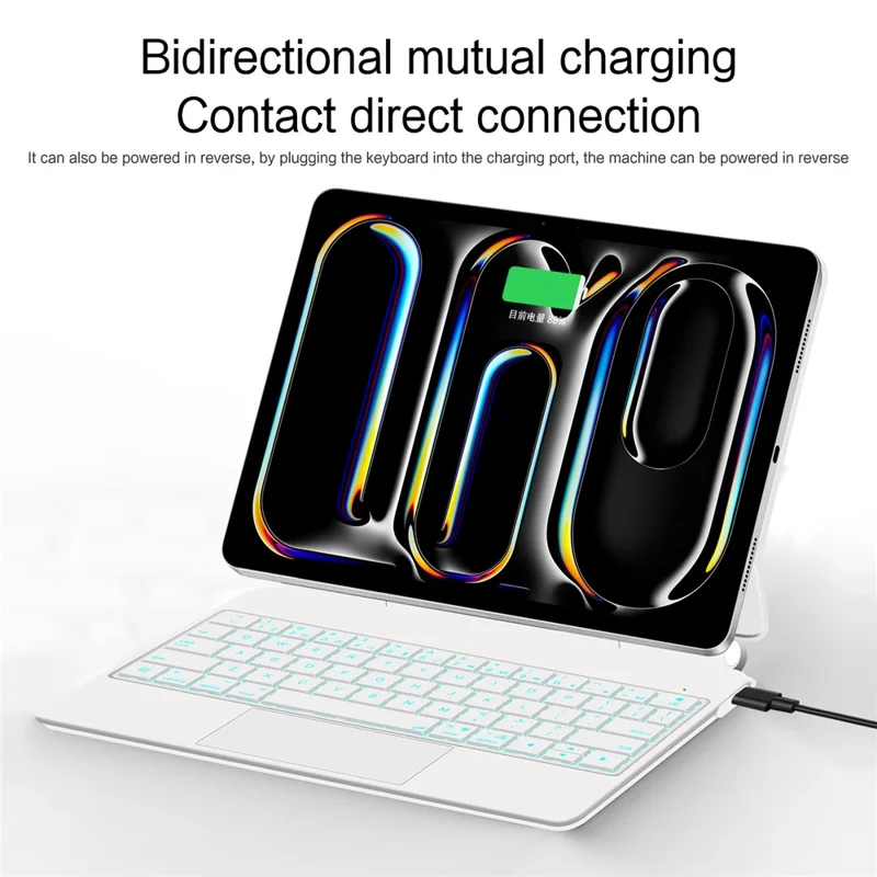 Teclado de conexión directa con pines Pogo para iPad Pro 11 (2024) + Funda de cuero para tablet - Blanco