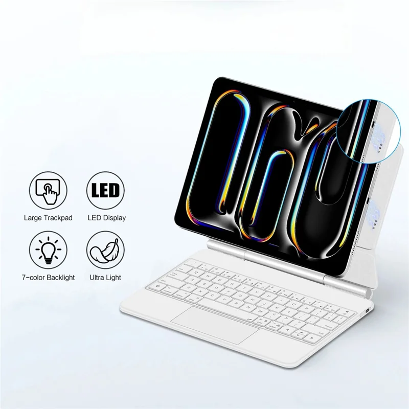 Teclado de conexión directa con pines Pogo para iPad Pro 11 (2024) + Funda de cuero para tablet - Blanco