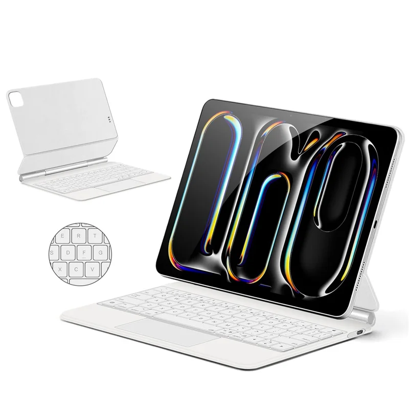 Teclado de conexión directa con pines Pogo para iPad Pro 11 (2024) + Funda de cuero para tablet - Blanco