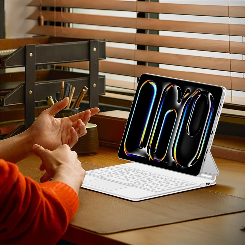 Teclado de conexión directa con pines Pogo para iPad Pro 11 (2024) + Funda de cuero para tablet - Blanco